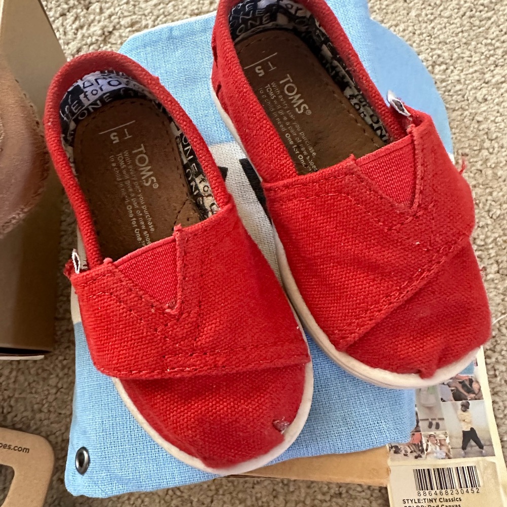 TOMS Kids Red Canvas Slip-On Sneakers